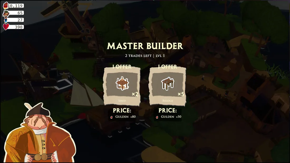 Trading with a merchant captain at the Master Builder